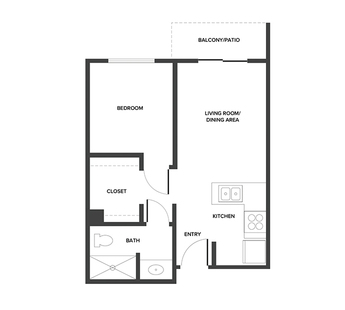 An independent living suite floor plan with one bedroom and a bathroom.