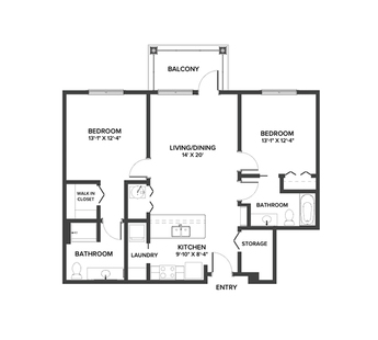 An Independent living suite floor plan with two bedroom.