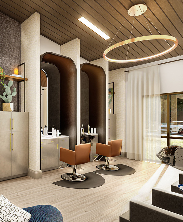 A modern salon with styling stations. A modern salon with styling stations.