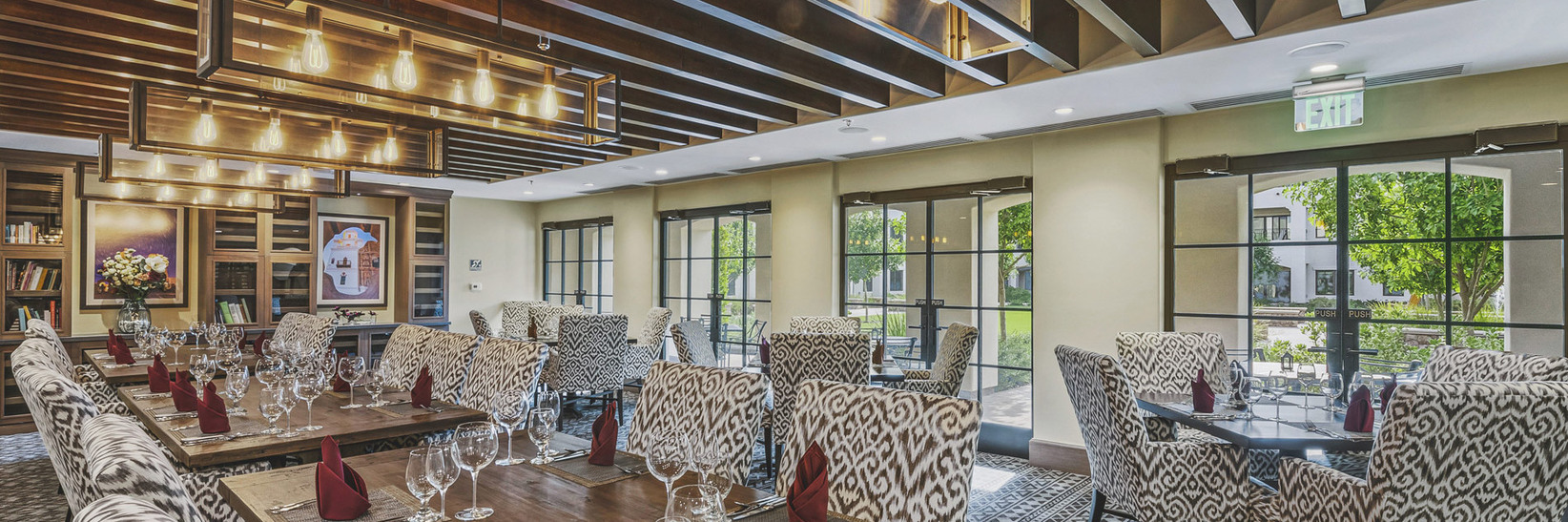 Dining room with seating area.