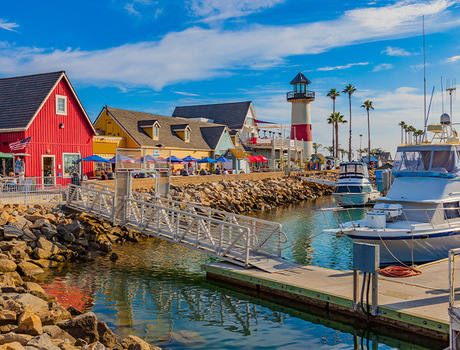 A harborside village.
