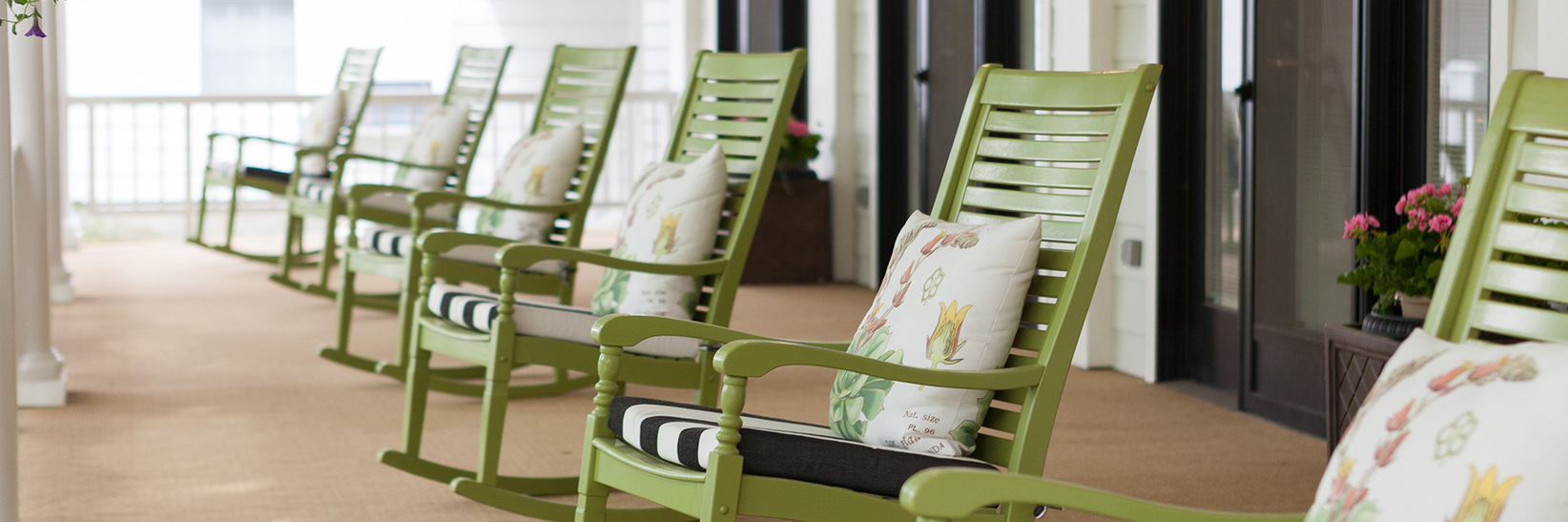 Row of rocking chairs.