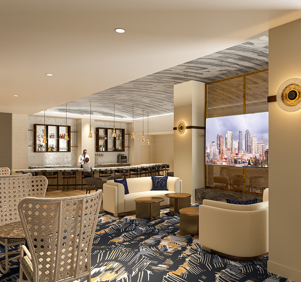 A lounge with a bar.