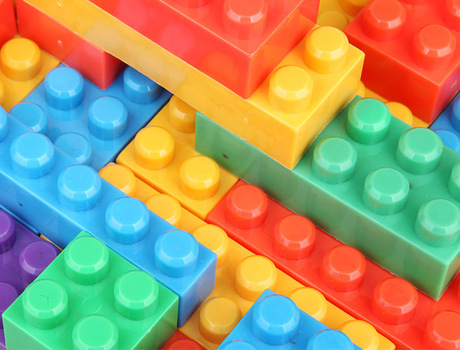 A bunch of plastic building blocks.