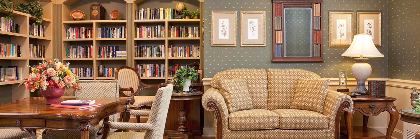 The library at East Village Place Senior Living Community in East Longmeadow. The library at East Village Place Senior Living Community in East Longmeadow.