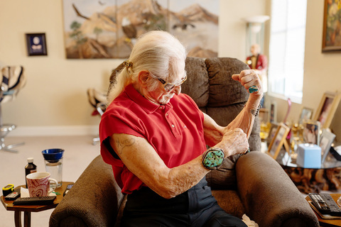 A person flexing their muscles.