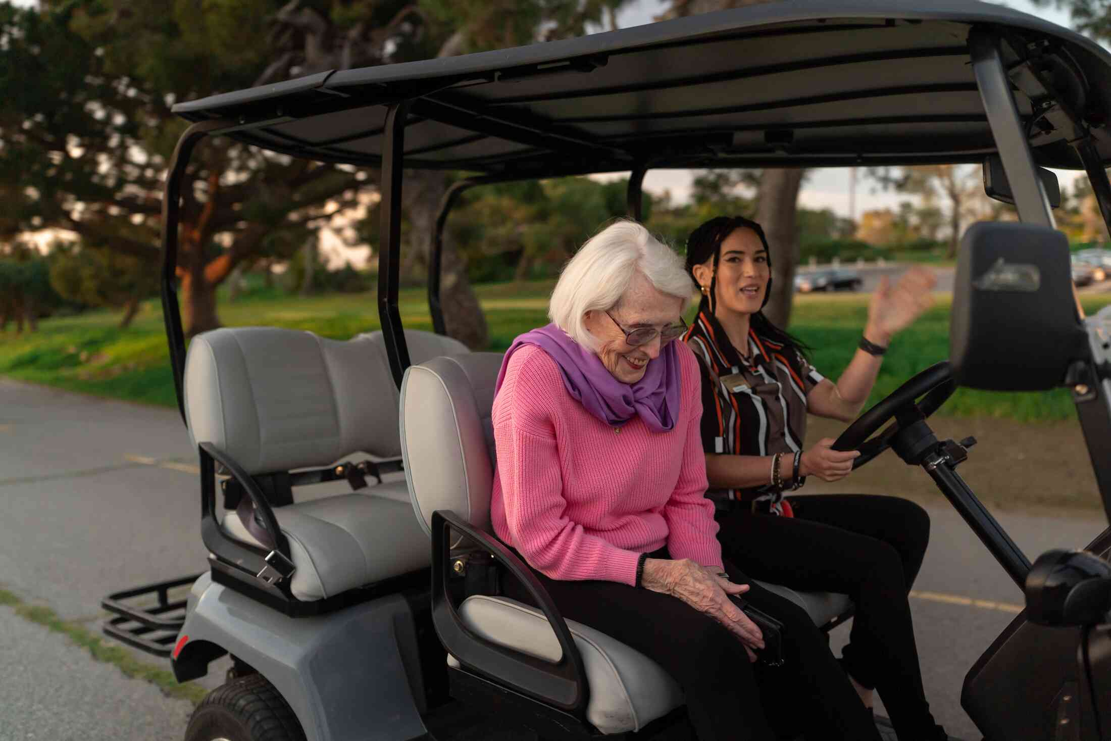 Resident on golf cart