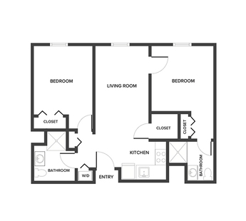 A floor plan with two bedrooms and two bathrooms.