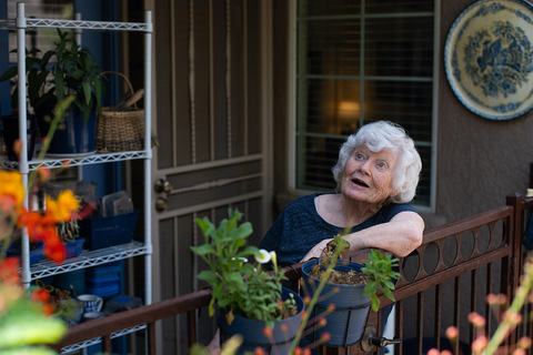 A person on their back patio.