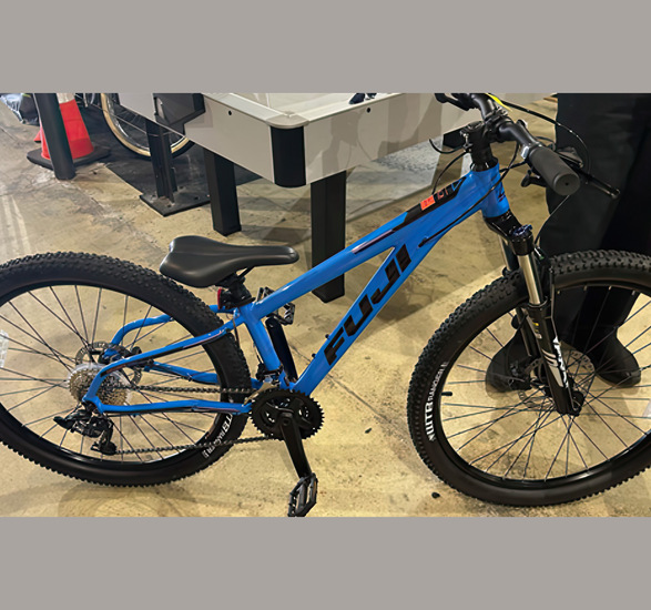 A blue mountain bike.