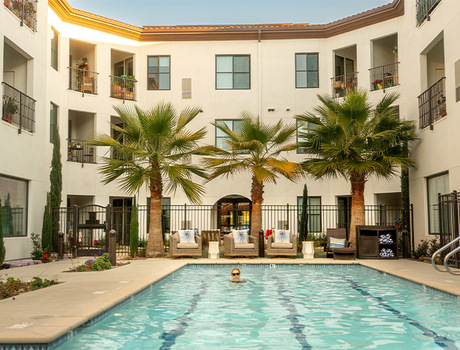 A person swimming in the pool.