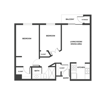 An independent living suite floor plan with two bedrooms.