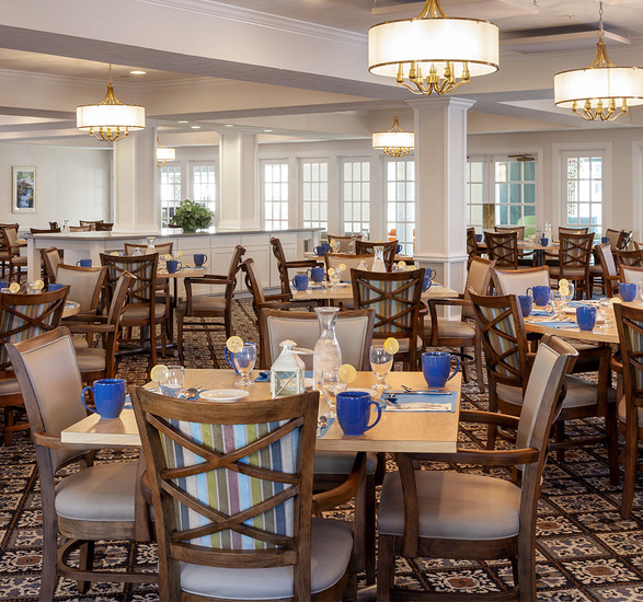 Dining room with seating area.