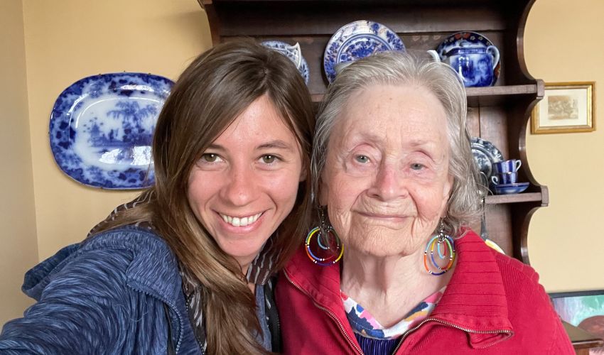 Katie, a Watermark associate, is smiling with her grandmother.