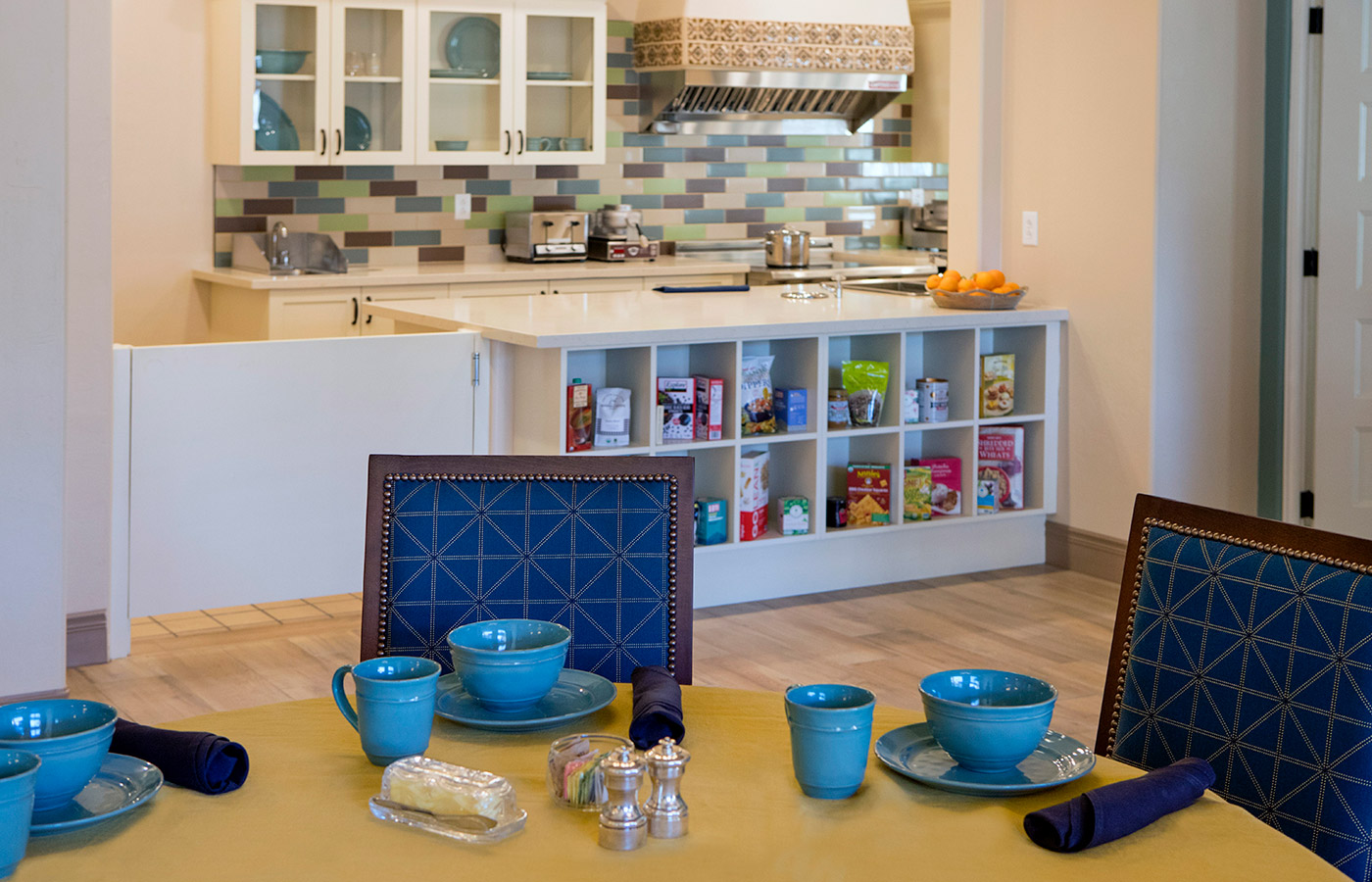 Dining room with seating area.