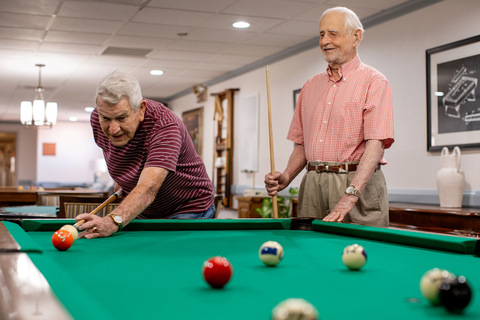Two people playing pool.