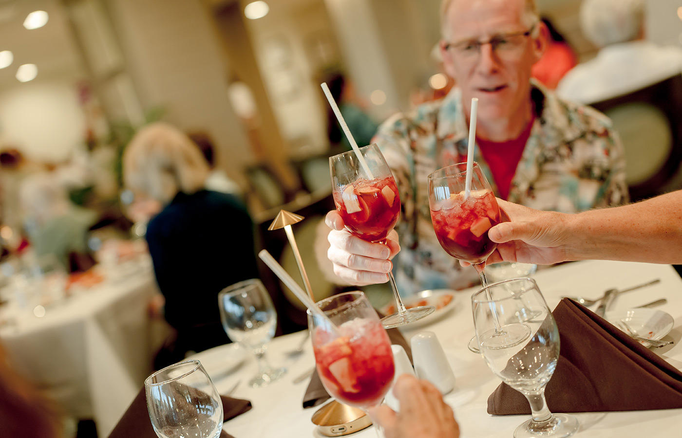 People dining in a restaurant.