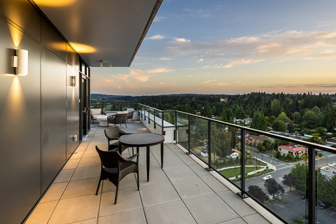 A balcony with seating.