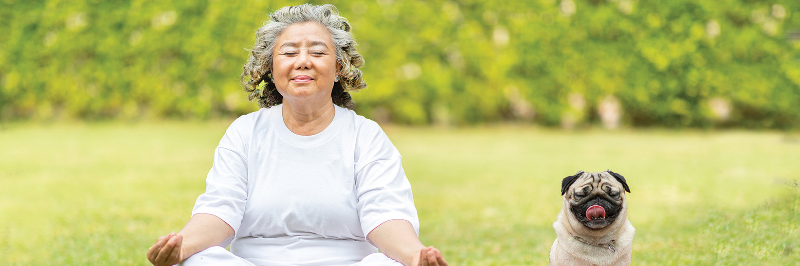 A resident is practicing yoga with their dog outside. A resident is practicing yoga with their dog outside.
