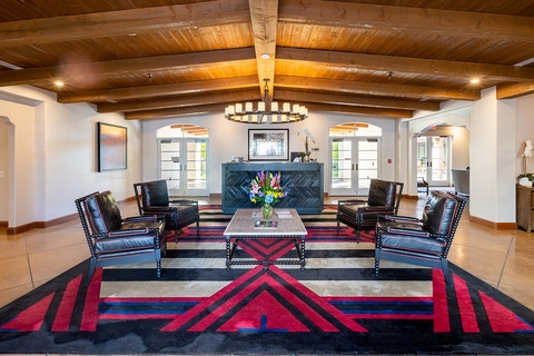 The lobby and lounge area with a front desk.