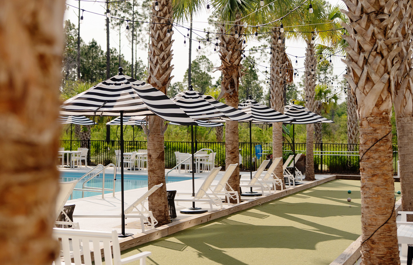 Umbrellas by a pool.