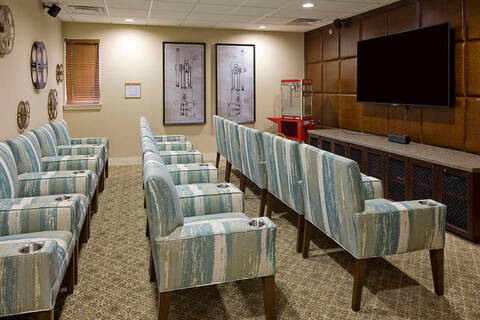 Rows of seats in media room.
