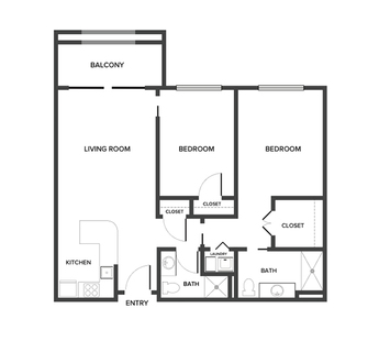 An independent living floor plan with two bedrooms.