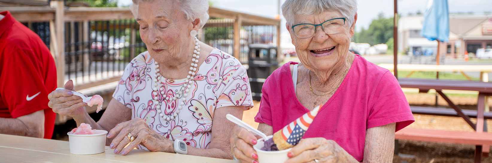 Residents enjoying ice cream. Residents enjoying ice cream.