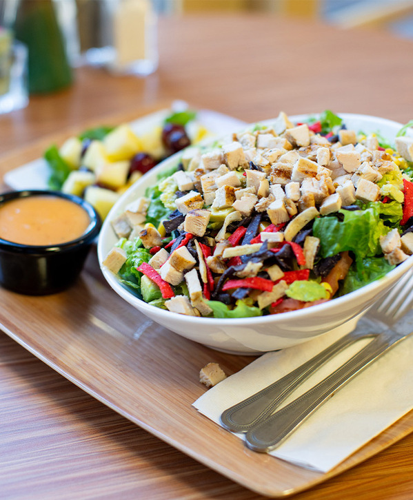 A chopped salad in a bowl. A chopped salad in a bowl.