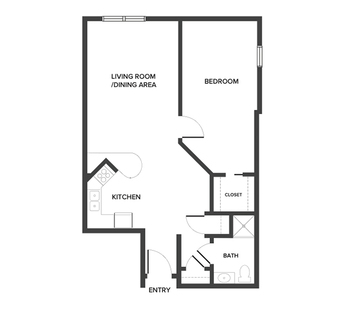 An independent living floor plan with one bedroom.
