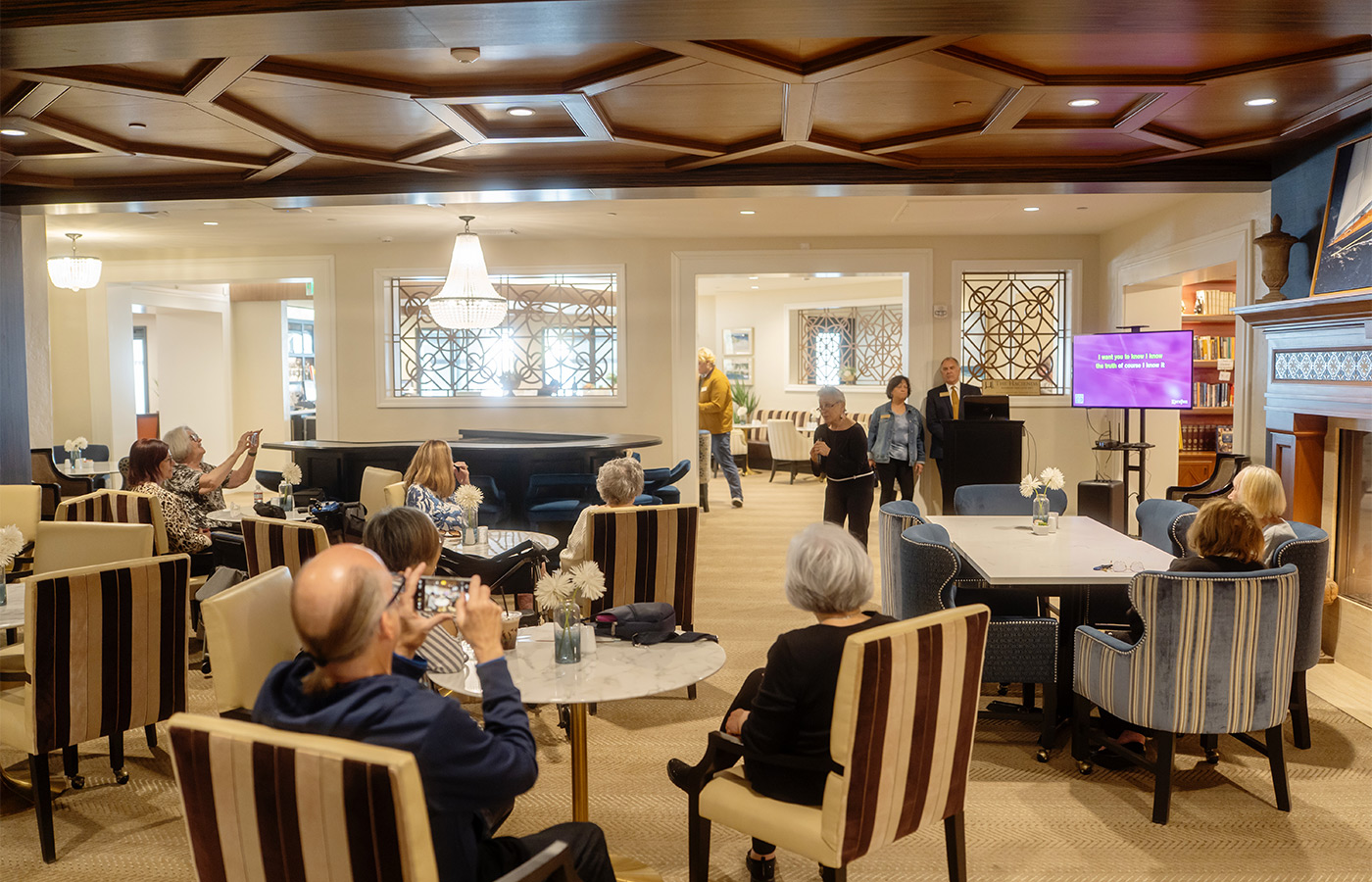 A bunch of people in a lounge.