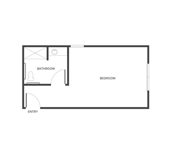A memory care suite floor plan with one bedroom and a bathroom.