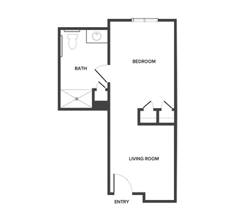 A memory care suite floor plan with one bedroom and a bathroom.