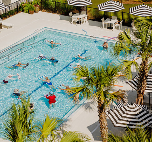 A large group in the pool.