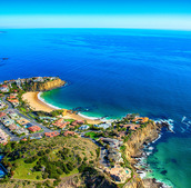 An aerial view of the coast.