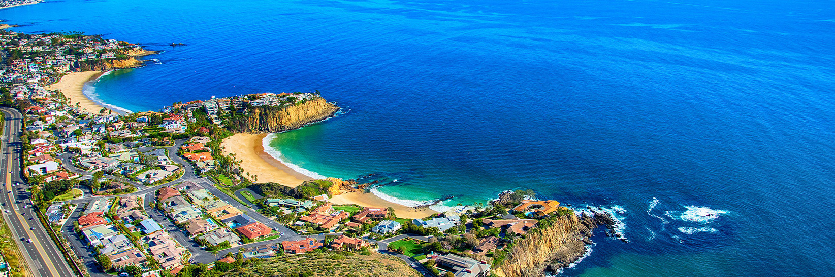 An aerial view of the coast.