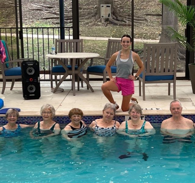 Residents in pool.
