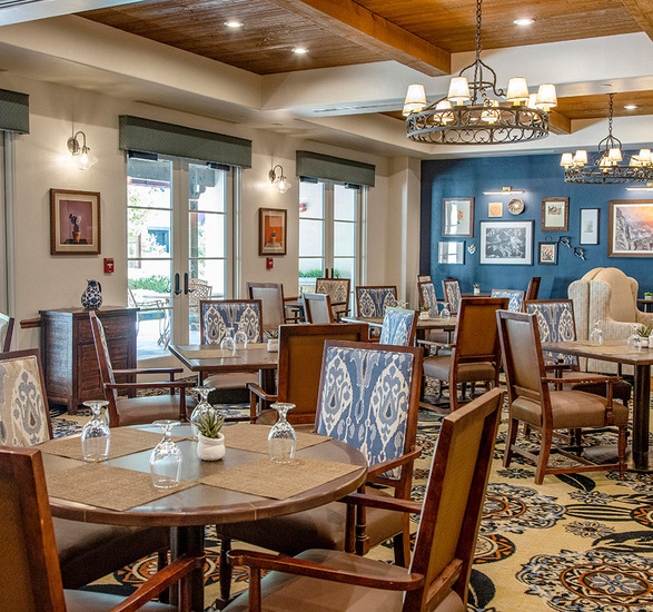 Dining room with seating area.