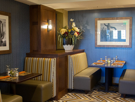 Dining room with seating area.