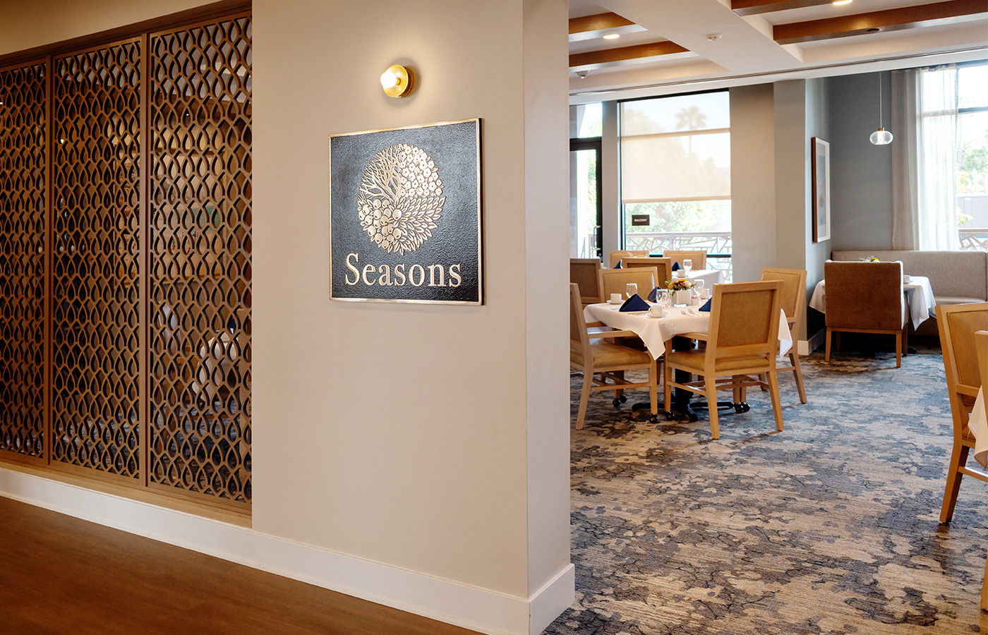 The entrance to Seasons Restaurant.