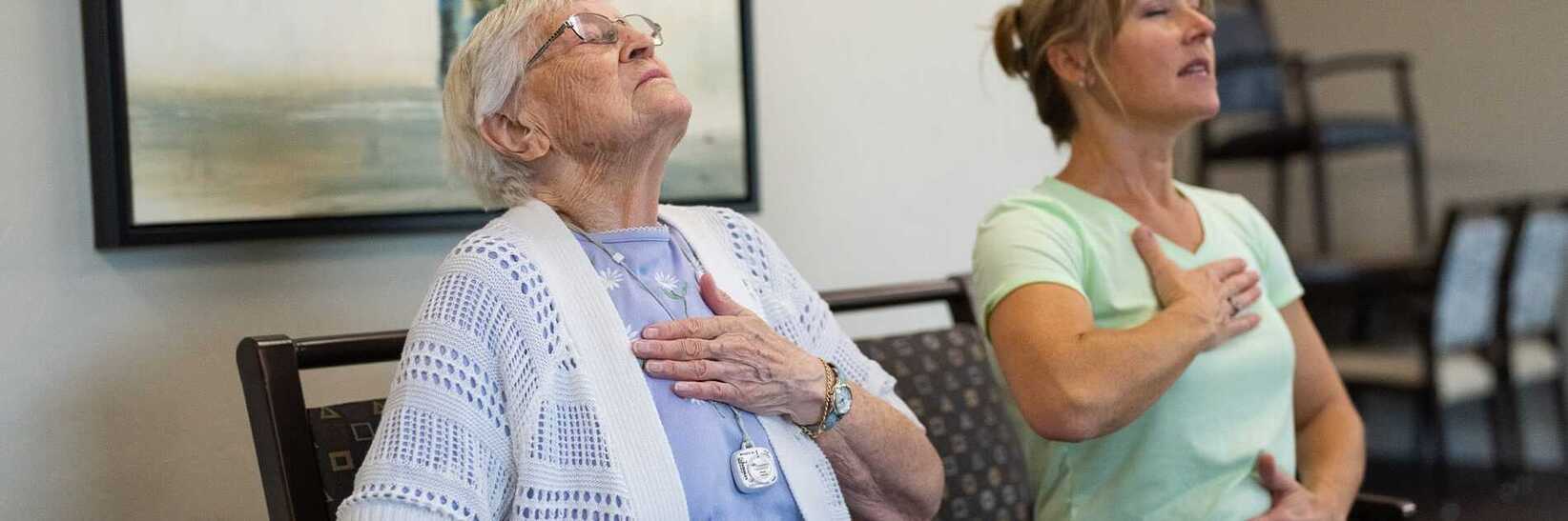 Residents doing breathing exercises Residents doing breathing exercises