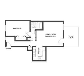 A floor plan with one bedroom and a bathroom.
