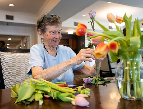 A person arranging flowers.