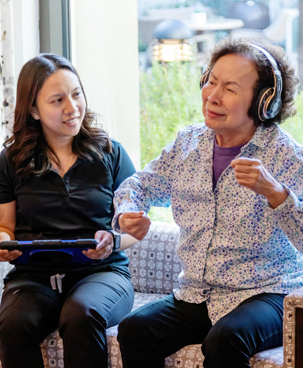 A person with a headset on.
