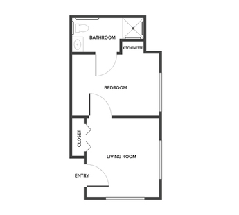 A floor plan with one bedroom and a bathroom.