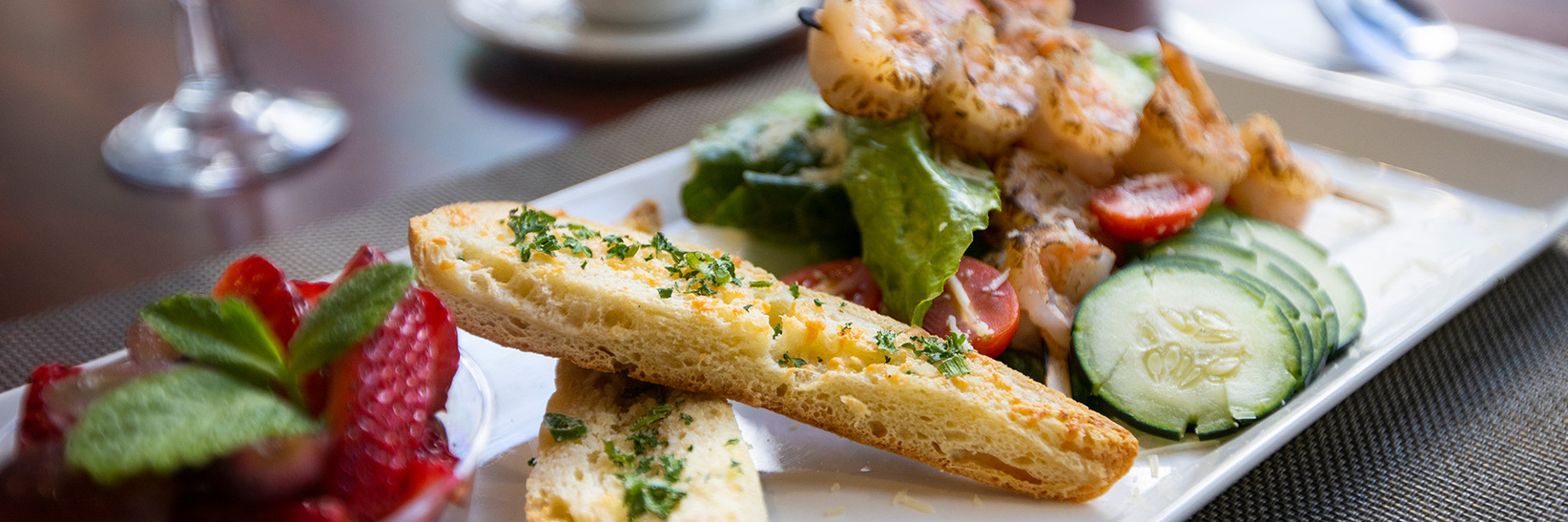 Toasted bread with shrimp on plate. Toasted bread with shrimp on plate.