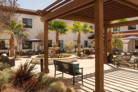 A courtyard with seating.