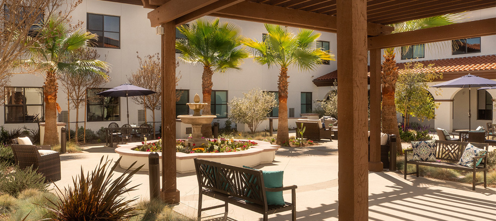 A courtyard with seating.