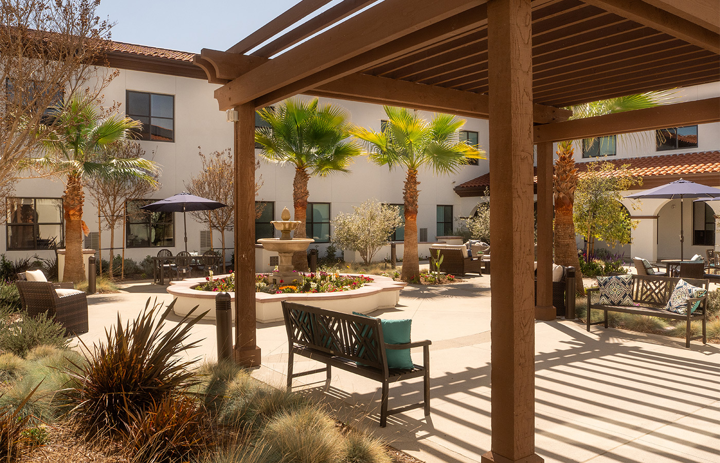 A courtyard with seating.