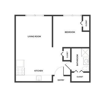 A floor plan with one bedroom and a bathroom.
